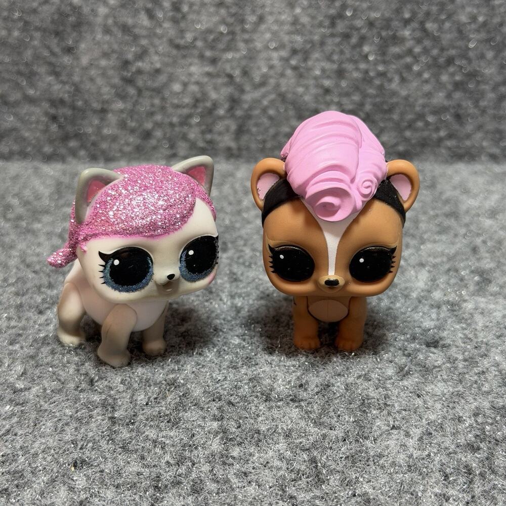 MGA LOL Surprise Dog & Cat Lot Of 2 Mini Toy Figures Loose 2016 Glittery Rare